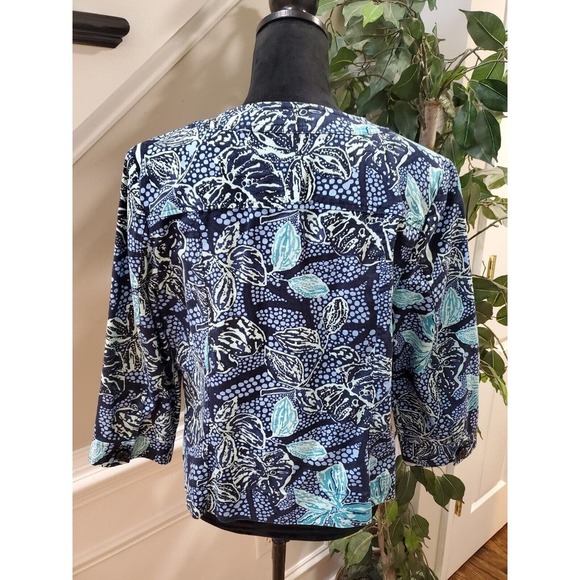 Character Club Womens Blue Floral Cotton Long Sleeve Button Down Jacket Sz Large - Picture 8 of 11